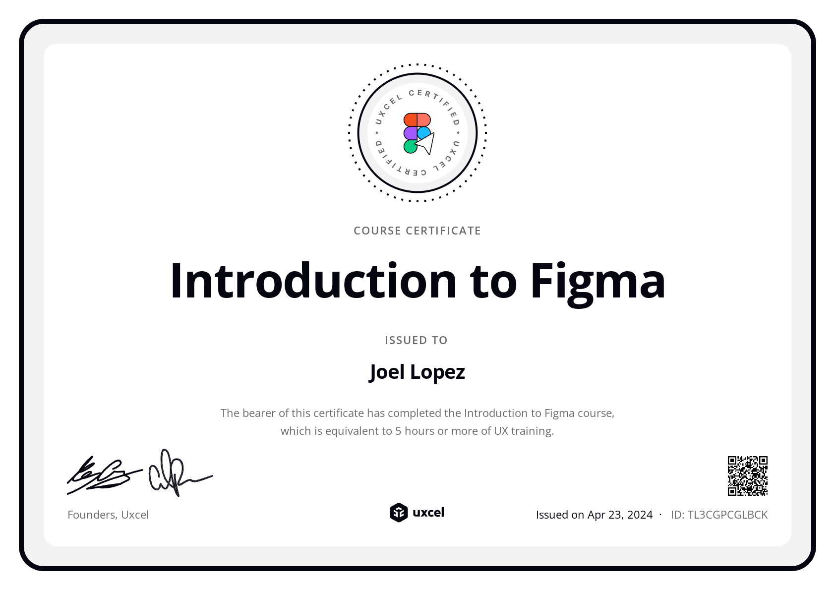 Joel Lopez's certificate